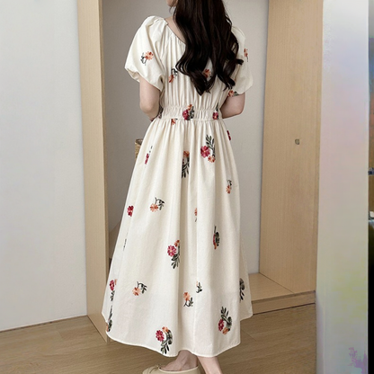 【ワンピース】夏 刺繍 エレガント 花柄 半袖 ワンピース 【SHシリーズ】
