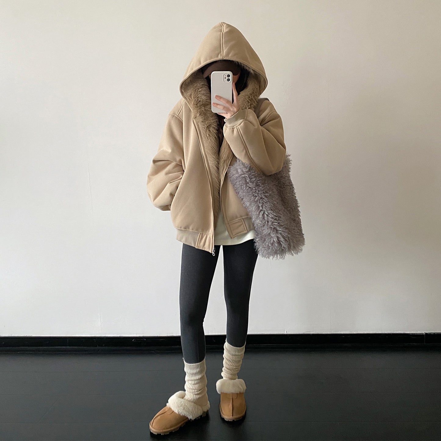 【アウター】リバーシブル フェイクファー 暖かい フード付き 中綿ジャケット 秋冬 綿入れコート【FCシリーズ】