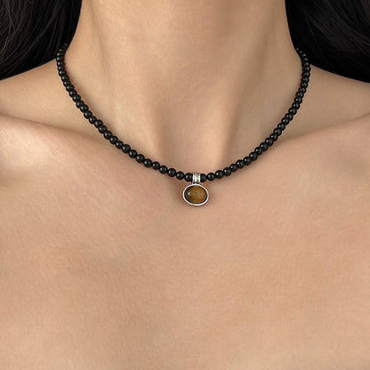 【🎁 B2G1｜先行スタート！】【グッズ】色褪せ防止 ブラックオニキス タイガーアイ メラード ネックレス 上品 チョーカー チェーン ネックレス ニットチェーン