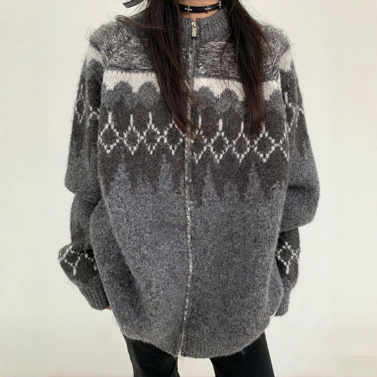 【24AW】【アウター】【15～20日内発送】レトロ 厚手 ラウンドネック ファスナー付き  セーター ジャケット 【FCシリーズ】