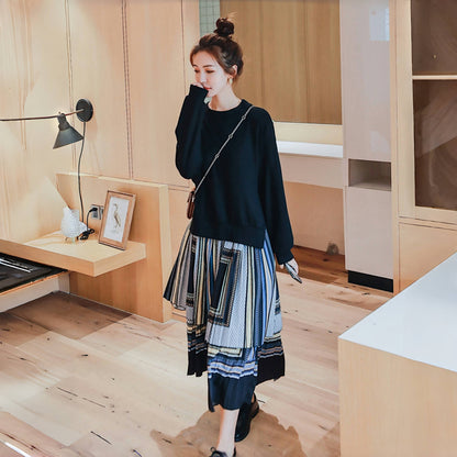 【ワンピース】春 秋 冬 エスニック風 ドッキング風 スウェット ワンピース 【SHシリーズ】