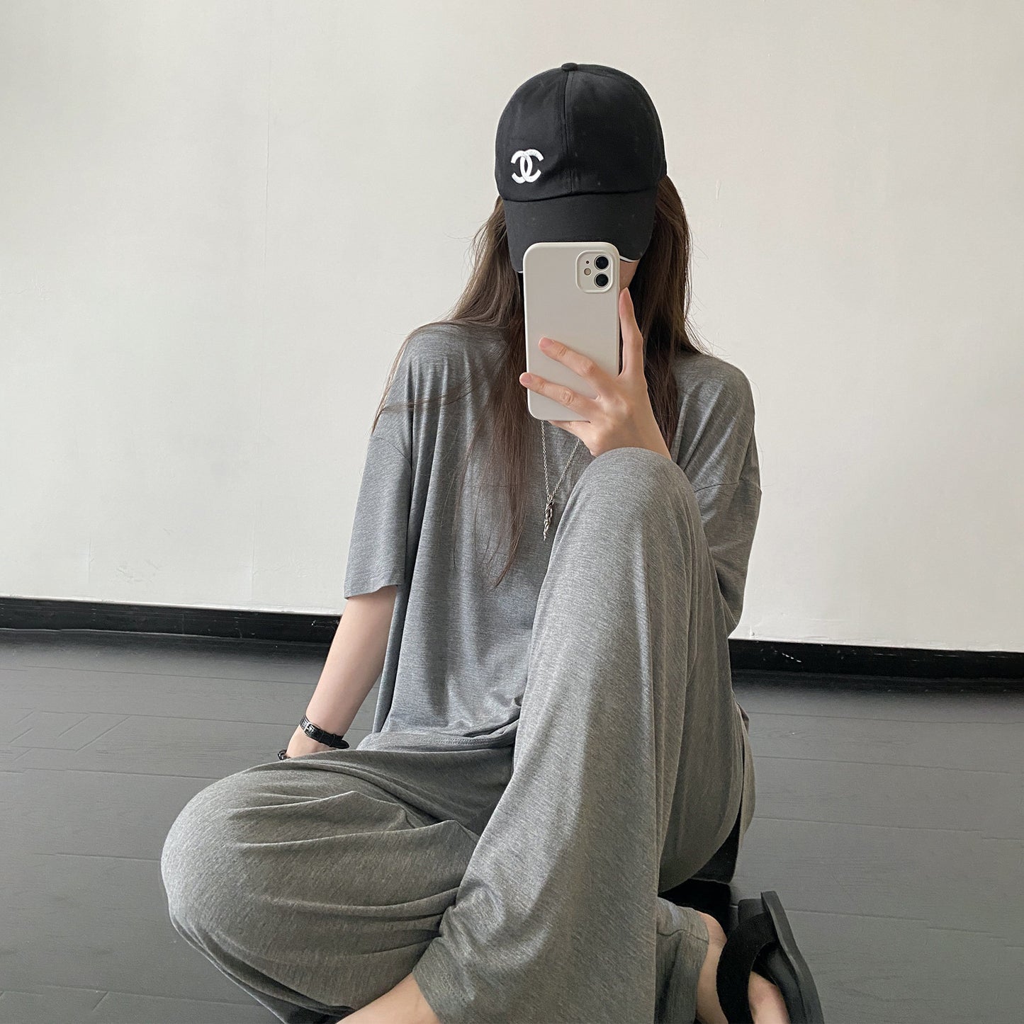 【セットアップ】【単品注文】テンセル素材 半袖Tシャツ＋ワイドパンツ 上下セット ゆったり ルーズフィット リラックス カジュアル ママコーデ 春夏【FCシリーズ】