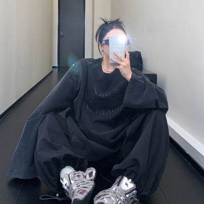 【トップス】春秋新作 アメリカン ヘビーウェイト ヴィンテージ風 オーバーサイズ ゆったり ビッグプリント 長袖Tシャツ レディース トレンド【FCシリーズ】