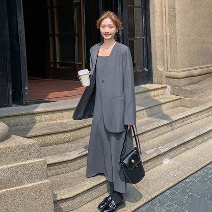 2点セット！【セットアップ】春秋にぴったりの通勤コーデ テーラードジャケット＋キャミワンピース 2点セット【JZシリーズ】【SNシリーズ】