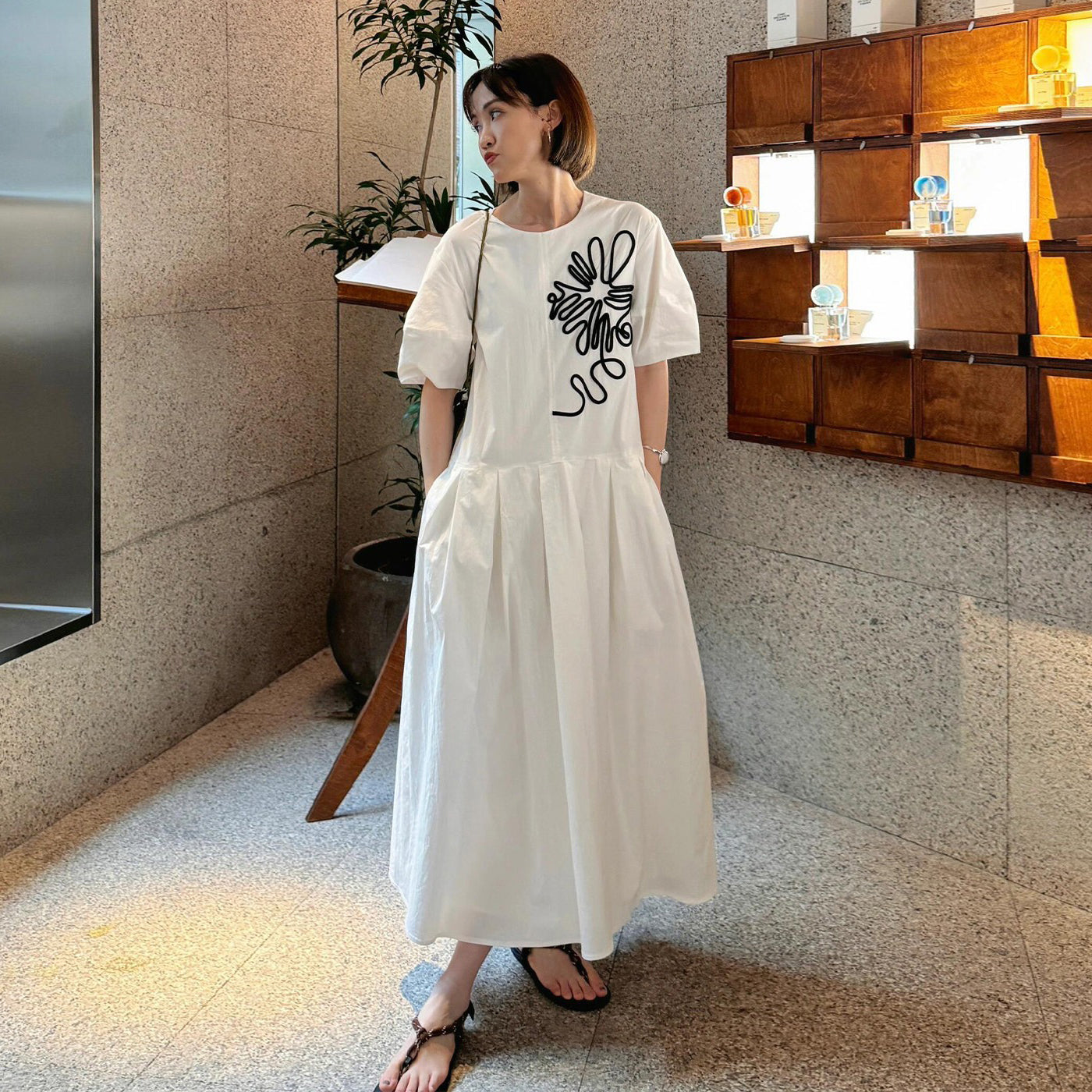 【ワンピース】フレンチ 不規則 半袖シャツワンピース ミニマルスタイル ゆったり 切り替えプリーツ ワンピース 夏用【SHシリーズ】