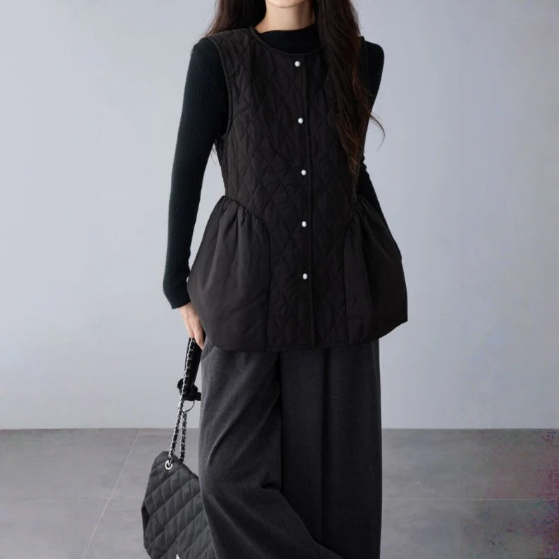 【トップス】春 秋 冬 切り替え ダイヤ柄 中綿 ベスト 【JZシリーズ】