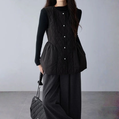 【トップス】春 秋 冬 切り替え ダイヤ柄 中綿 ベスト 【JZシリーズ】