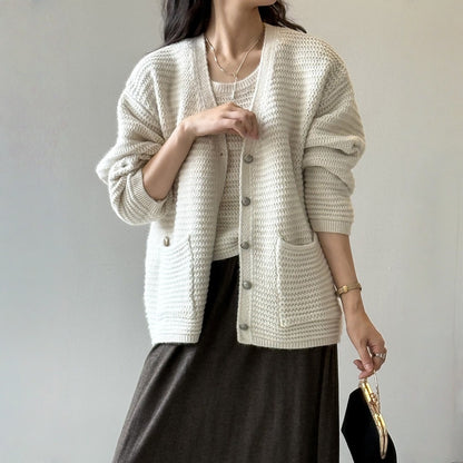 【セットアップ】春 秋 冬 Vネック ニット カーディガン + タンクトップ 2点上下セット 【SNシリーズ】