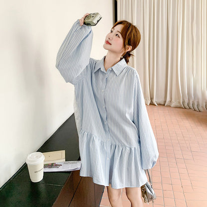 【ワンピース】ストライプロングワンピース レディース オーバーサイズ シャツワンピ ミニマル 上品デザイン【JZシリーズ】