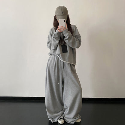 【トップス】ベーシック無地 クルーネックスウェット ショート丈 長袖 ゆったり 春秋 パーカー【FCシリーズ】