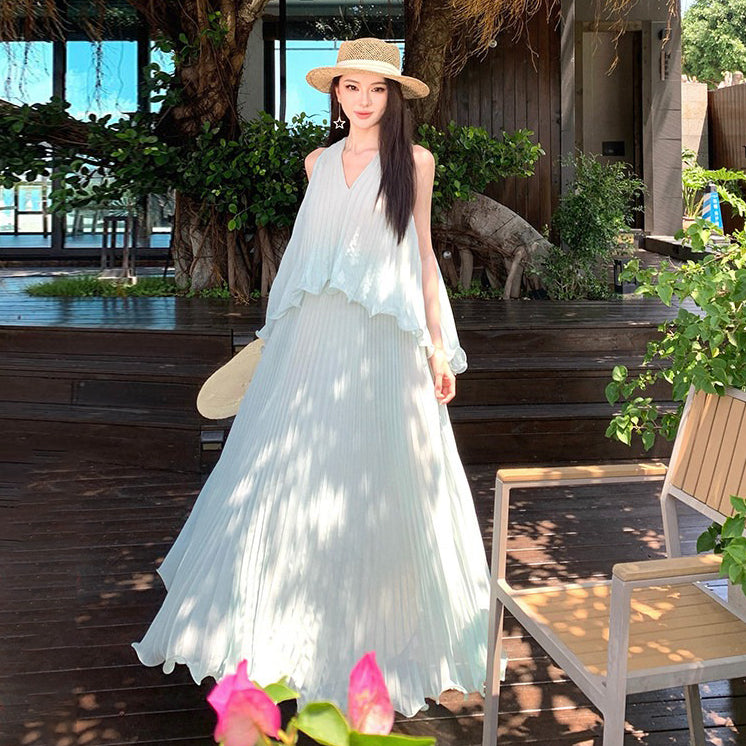【ワンピース】リゾート 海辺コーデ ミントグリーン ノースリーブ ワンピース レディース 夏新作 ビーチ バカンス ロング丈【SHシリーズ】