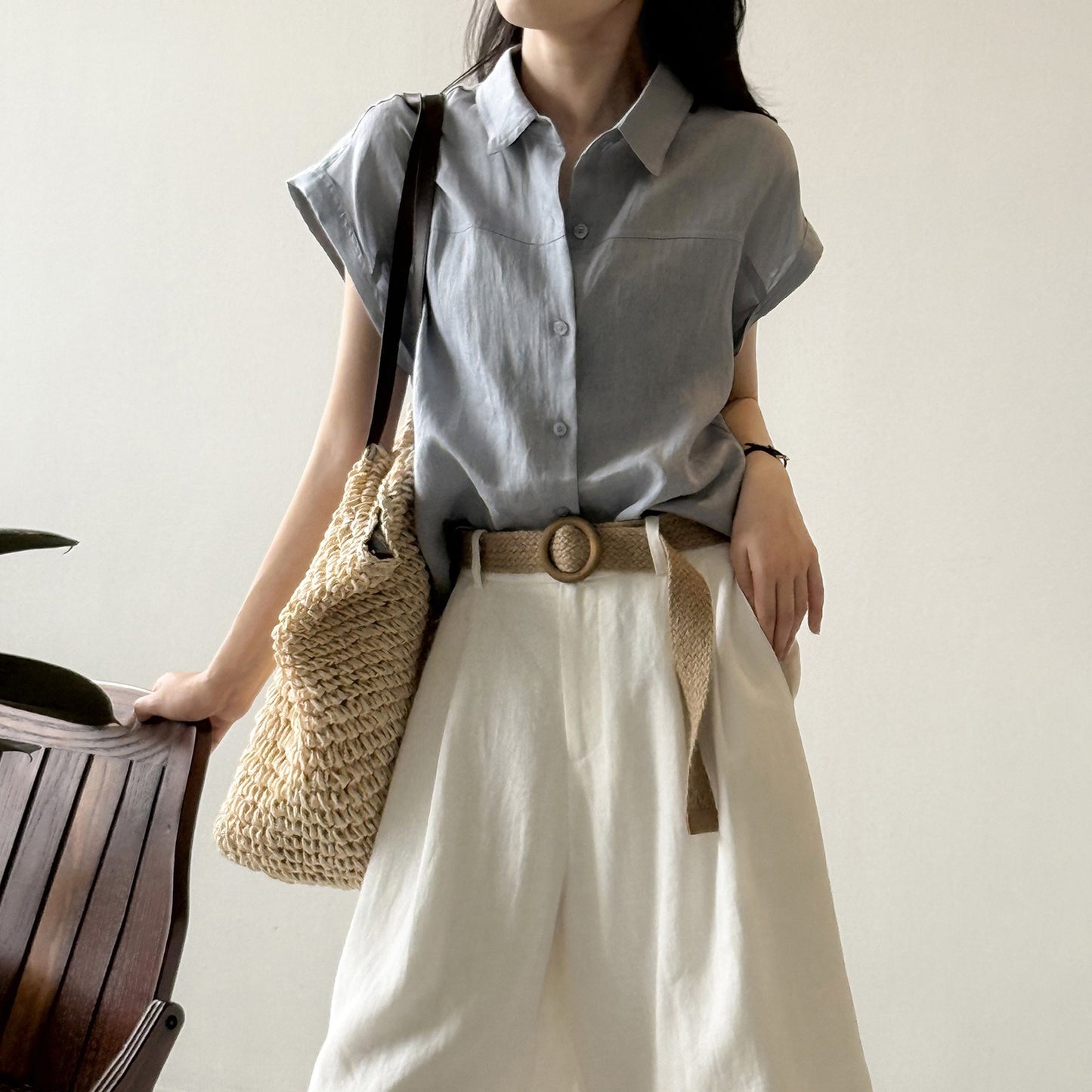 4color【トップス】リネン100% 韓国風 夏新作 無地 ゆったり 細見え シャツ【JZシリーズ】