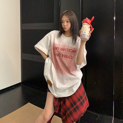 【トップス】ヴィンテージ風 立体刺繍 ダメージ加工 半袖Tシャツ 夏 ルーズ リラックス カジュアル【FCシリーズ】
