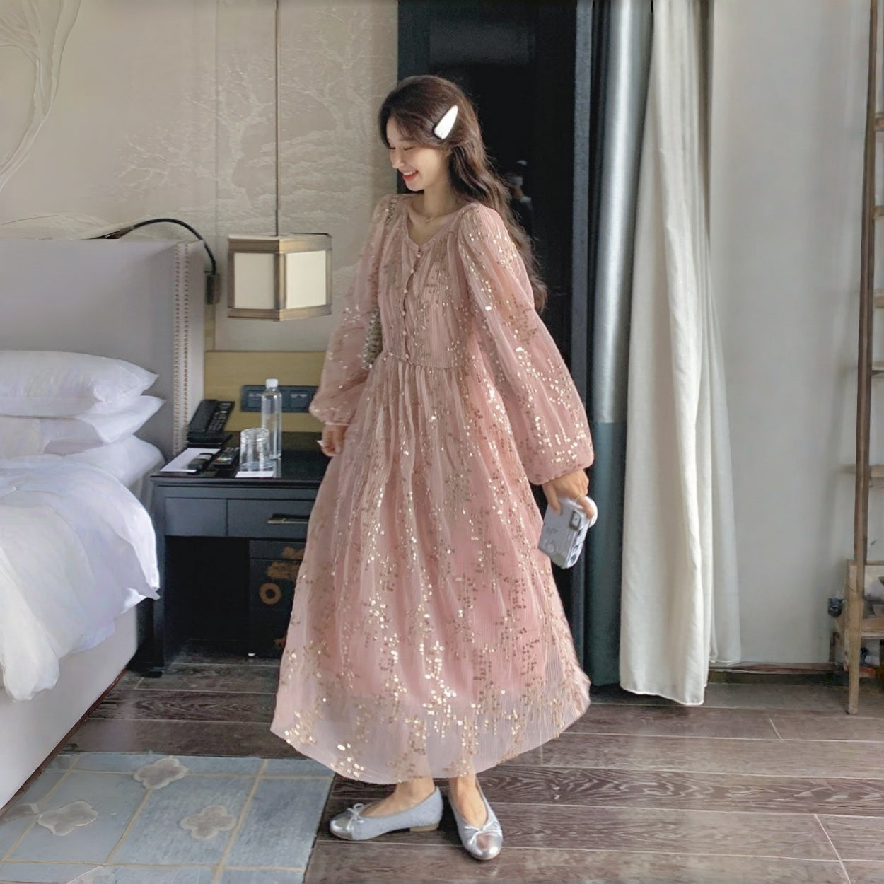 【ワンピース】オードリー風 上品 高品質 合わせやすい 人気 長袖ワンピース【JZシリーズ】