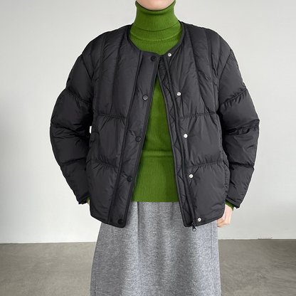 【アウター】ニットショール付き ❤ 90％ホワイトダックダウン入り ショートダウンジャケット 着回し【JZシリーズ】