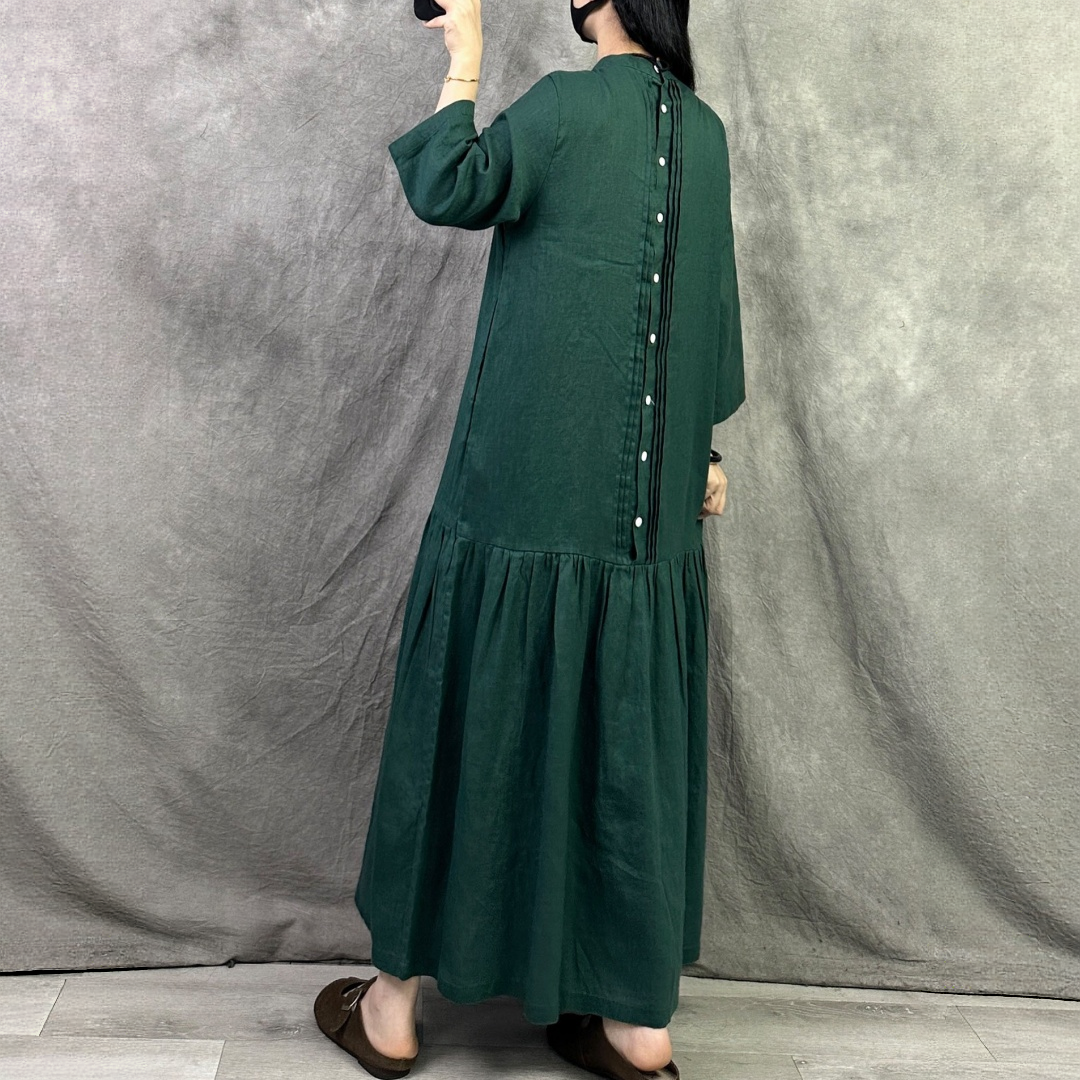 【ワンピース】コットンリネン 切り替え ゆったり 長袖  ワンピース 【JZシリーズ】