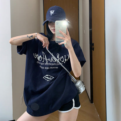 【トップス】夏 ビーズ装飾  ゆるリラックス Ｔシャツ 【FCシリーズ】