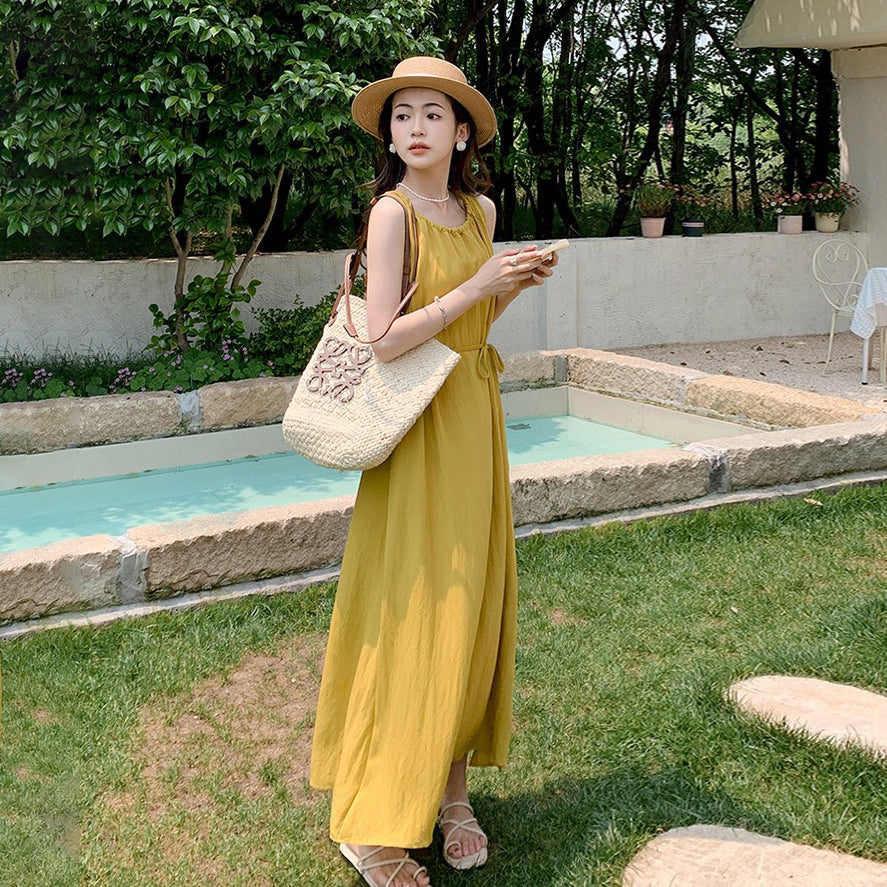 【ワンピース】夏 フレンチエレガンス  ビーチドレス ノースリーブワンピース