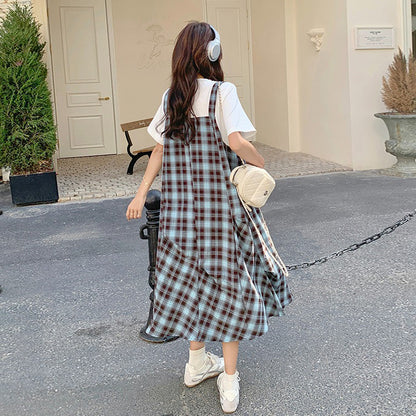 【ワンピース】日系 ナチュラル風 フェイクレイヤード 半袖 ワンピース レディース 夏 体型カバー スリム見え デザイン性【SHシリーズ】