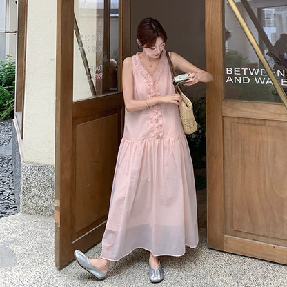 【ワンピース】夏 フレンチ風 温柔 フリルデザイン ノースリーブワンピース【JZシリーズ】