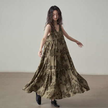 【ワンピース】フレンチスタイル 海辺の雰囲気 夏 フラワープリント ノースリーブワンピース【SHシリーズ】