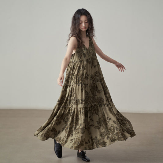 【ワンピース】フレンチスタイル 海辺の雰囲気 夏 フラワープリント ノースリーブワンピース【SHシリーズ】