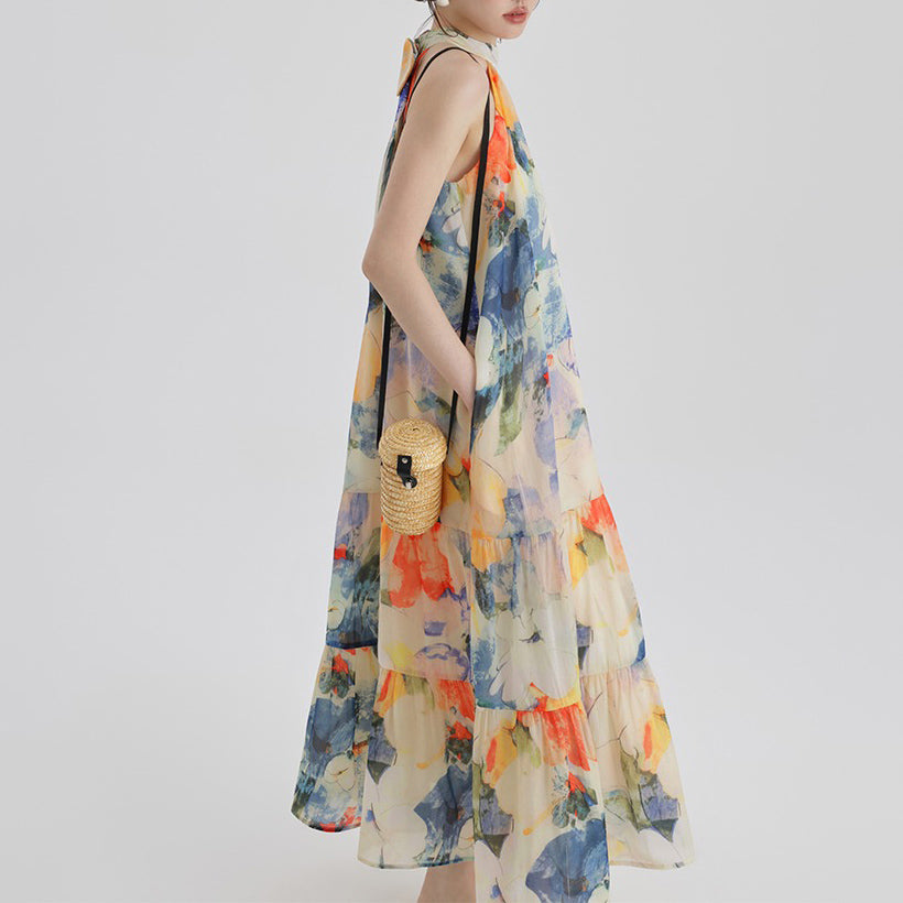 【ワンピース】海辺リゾート気質 フレンチプリント 高級感 ノースリーブワンピース【SHシリーズ】