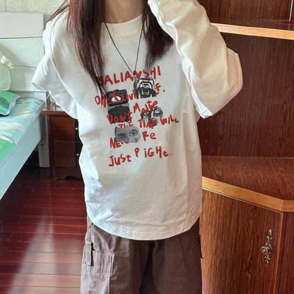 【トップス】2026春トレンド アメリカンレトロ 長袖Tシャツ レディース 薄手 ゆるシルエット ハイストリート系 ストリートトップス【FCシリーズ】