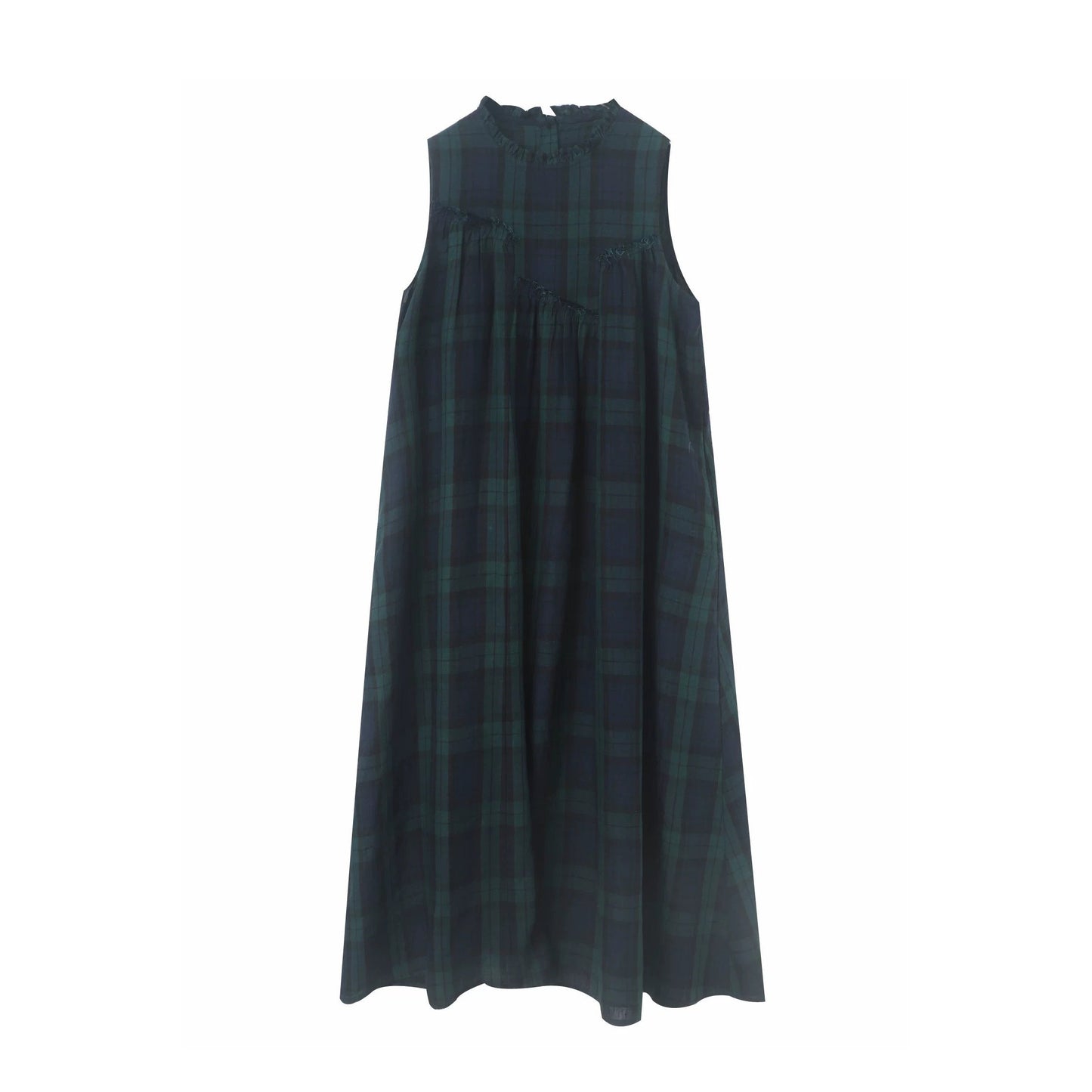 【ワンピース】チェック柄ノースリーブワンピース レディース 夏 大きいサイズ フリル切替 ゆったり ロング丈【JZシリーズ】