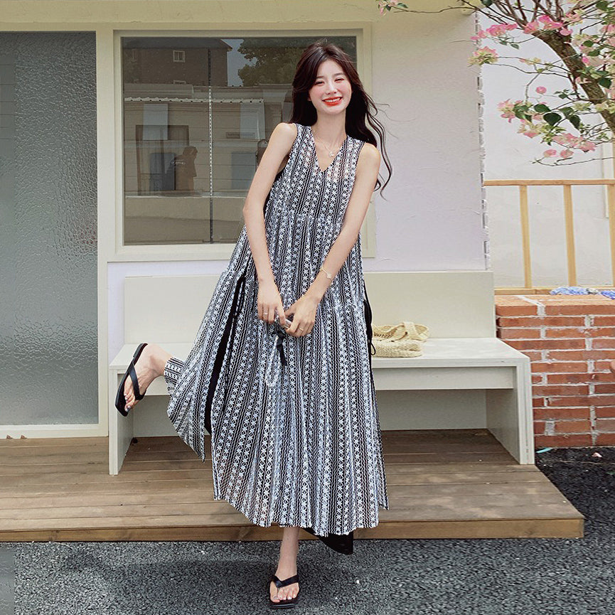 【ワンピース】ボヘミアン風ツイード調 ノースリーブワンピース 【SHシリーズ】