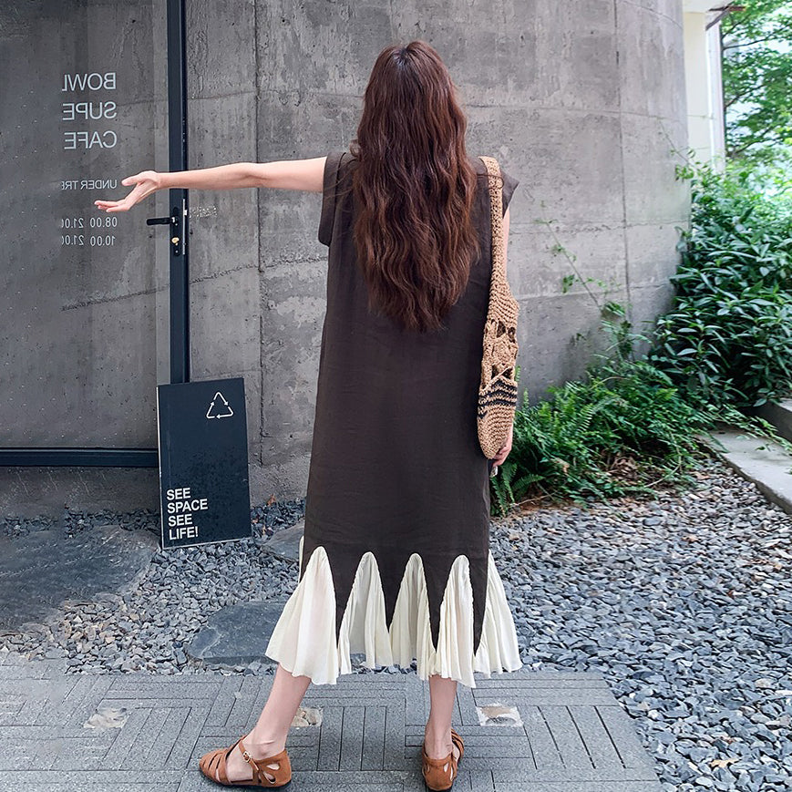 【ワンピース】フレンチレトロな切り替え ノースリーブワンピース ゆる感たっぷりの絶妙シルエット【JZシリーズ】