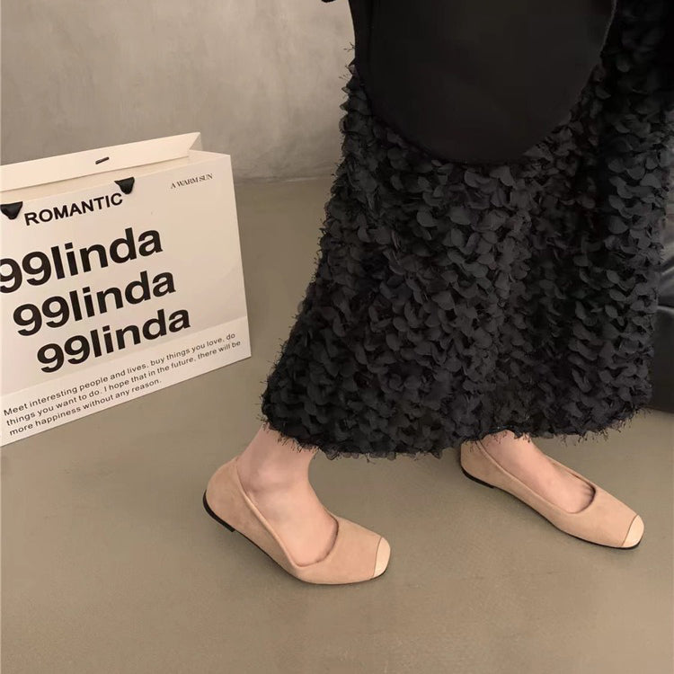 【シューズ】デザイン感フラットパンプス 黒 気質新中式 ローファー風