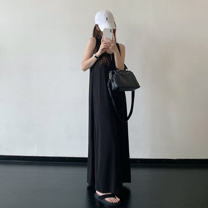 【ワンピース】コットン キャミワンピース 大フレア ゆったりシルエット リラックス ノースリーブ ロングドレス【FCシリーズ】