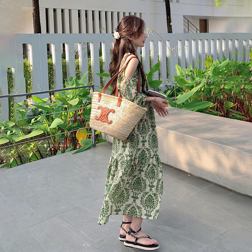 【ワンピース】フレンチエレガンス オフショルダー 花柄 半袖ワンピース 夏 海辺バカンス ロングドレス【SHシリーズ】