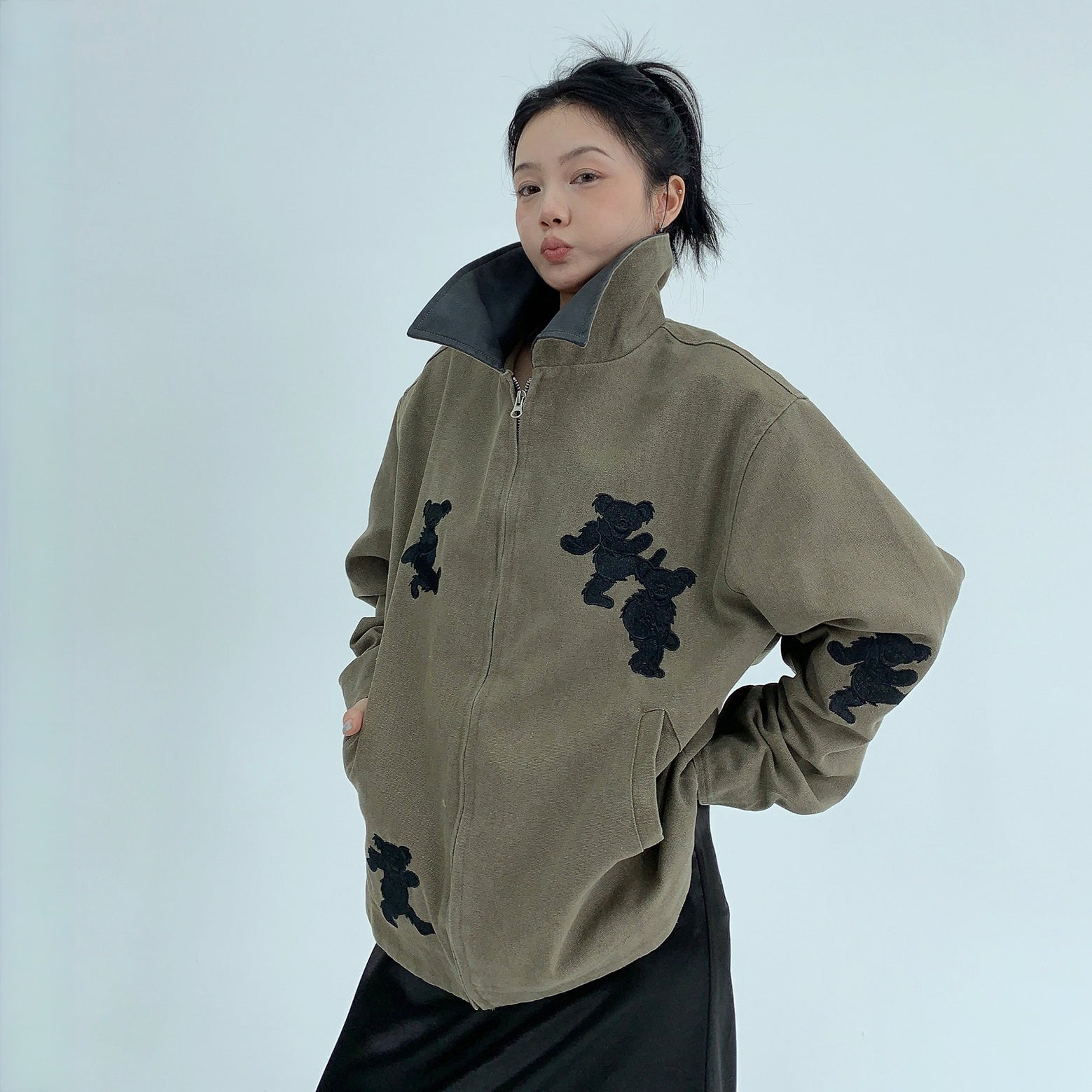 アウター】春 秋 冬 アメリカン風 ヴィンテージ加工 刺繍 ワーク