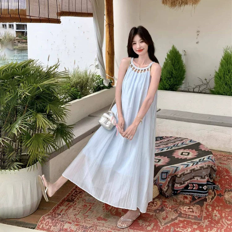 【ワンピース】ボヘミアン風 ワンピース レディース 夏 ホルターネック ノースリーブ 美シルエット リゾートロングワンピース【JZシリーズ】