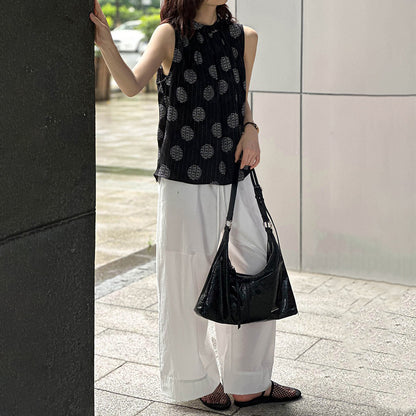 【トップス】夏新作 ファッションラウンドネック ドット柄 ゆったり 着痩せ 気品あふれる ノースリーブシャツ【JZシリーズ】【SHシリーズ】