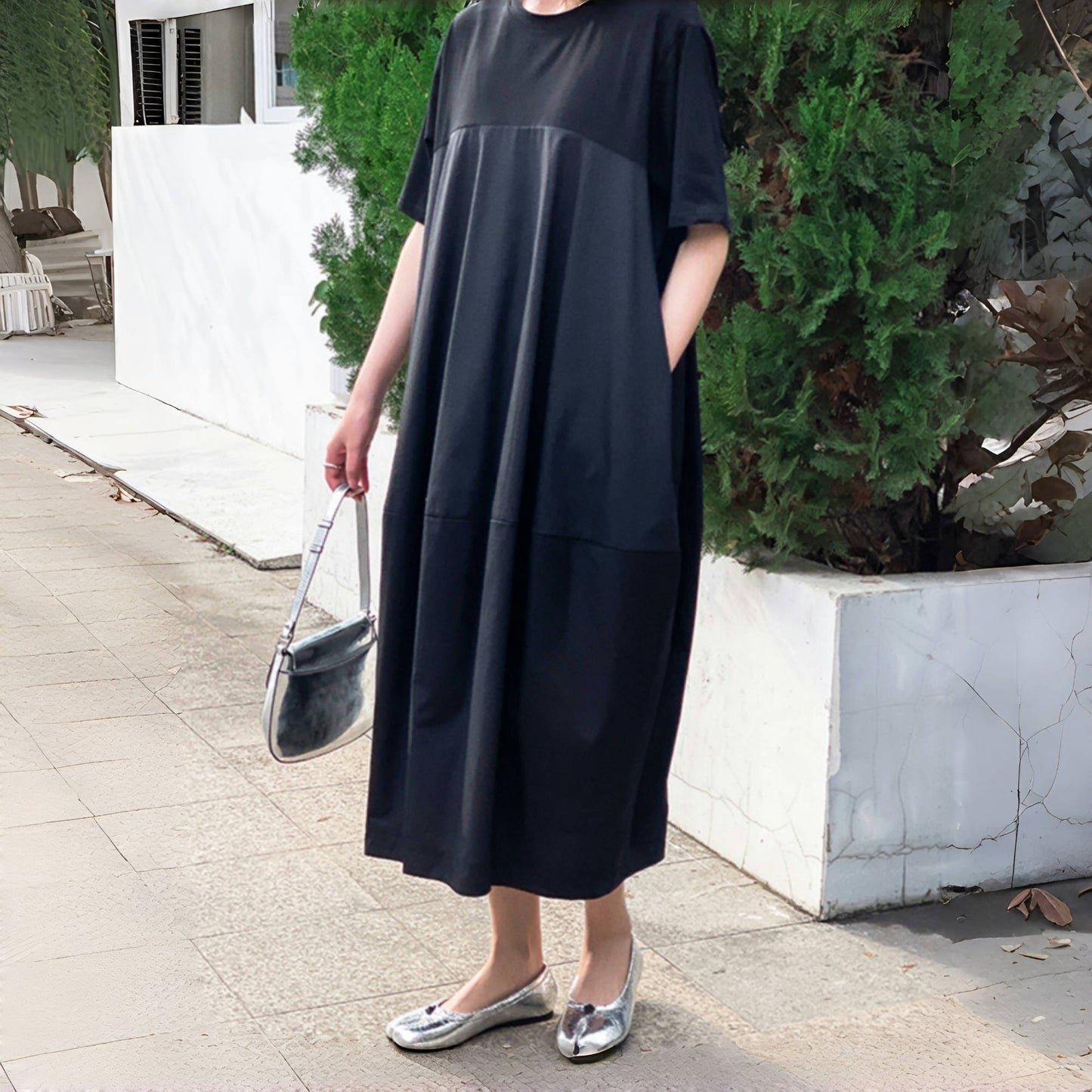 【ワンピース】夏 切り替え ラウンドネック バルーンスカート 半袖 ワンピース 【JZシリーズ】