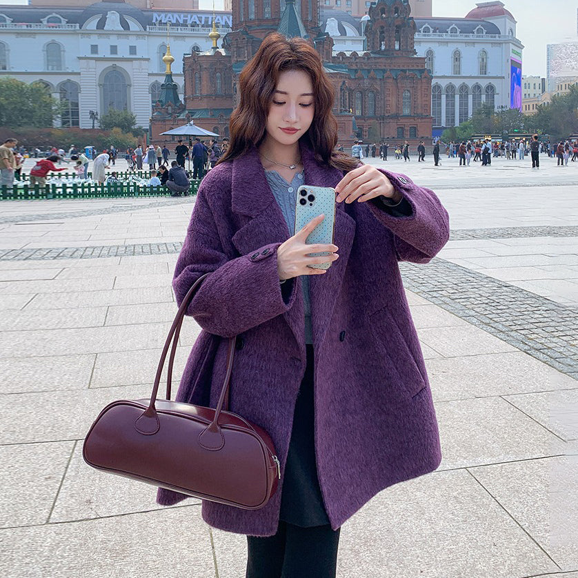 【アウター】💜上品ブルーベリーパープル✨ウールコート レディース 秋冬 韓国風【JZシリーズ】