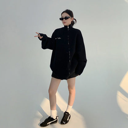 【トップス】ゆる感◎斜めジップ ニット・セーター レディース 重厚でおしゃれなデザイン【FCシリーズ】