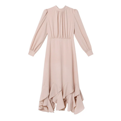 【ワンピース】春 秋 冬 花柄裾デザイン 通勤コーデ 立体裁断切り替え 長袖 ワンピース 【JZシリーズ】