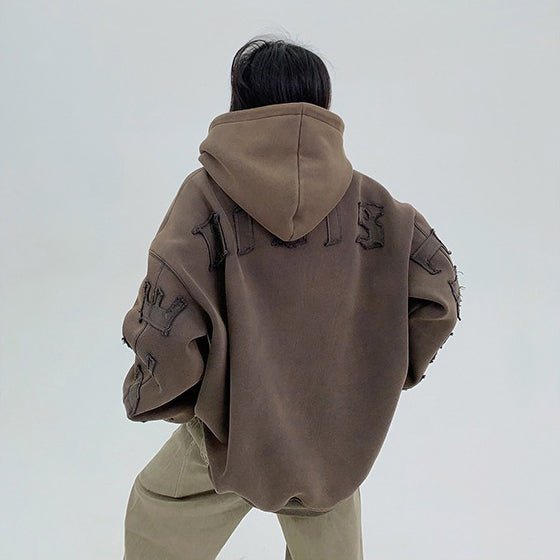 【トップス】🖤ヴィンテージ風パッチ刺繍 裏起毛 フーディ レディース 秋冬新作 パーカー【FCシリーズ】