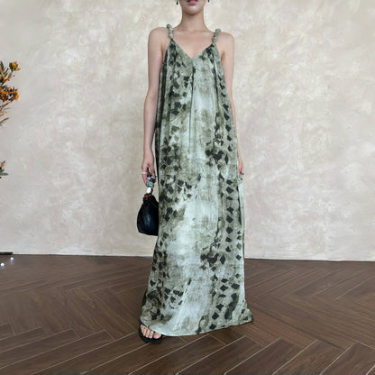 【ワンピース】夏 花柄 ニュアンス染め ニュアンス染め ノースリーブ ワンピース 【SHシリーズ】