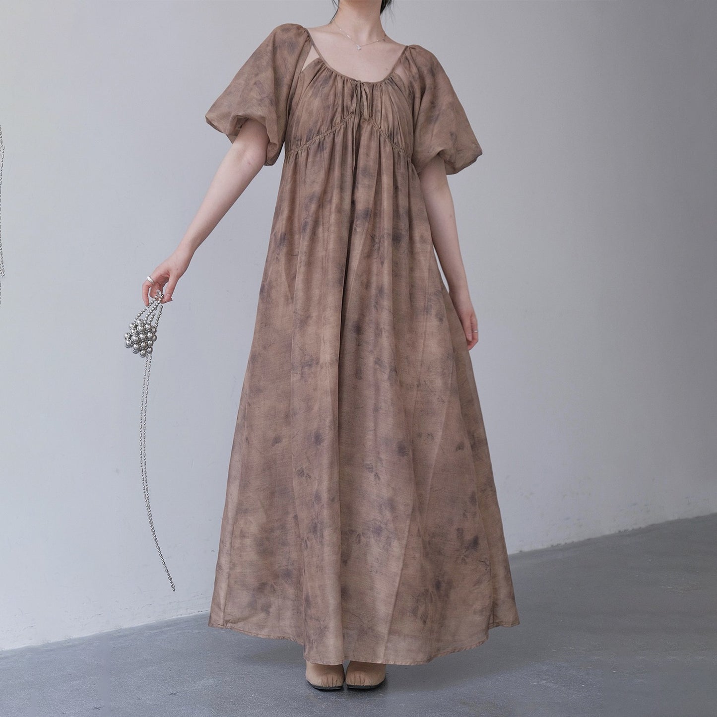 【ワンピース】新中式 禅スタイル 枯色染め アート感漂う 半袖ワンピース【SHシリーズ】