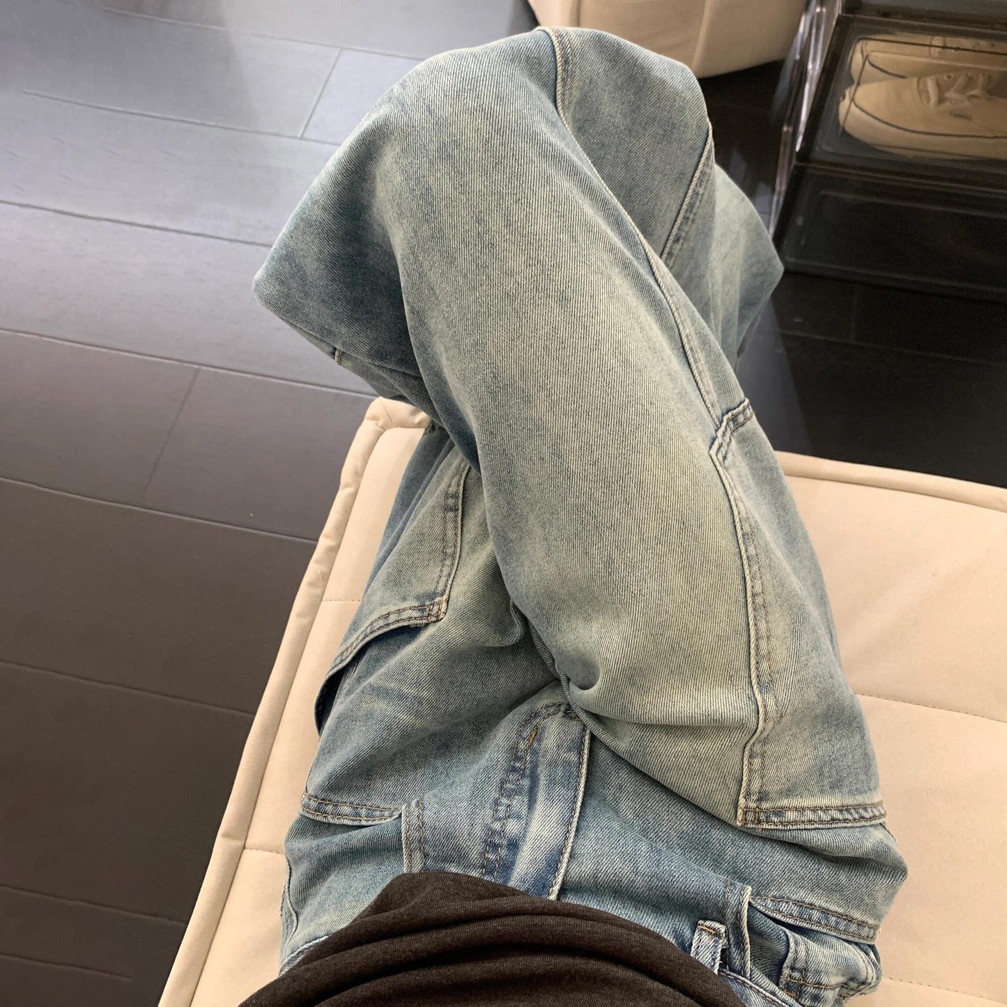 【ボトムス】韓国ファッション デニムカーゴパンツ レディース ハイウエスト ワイドパンツ 着回し ロング丈【FCシリーズ】