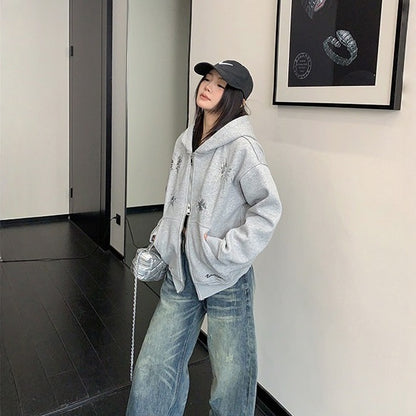 【アウター】刺繍 レトロ スパンコール ショート丈 フード付き ジャケット 【FCシリーズ】