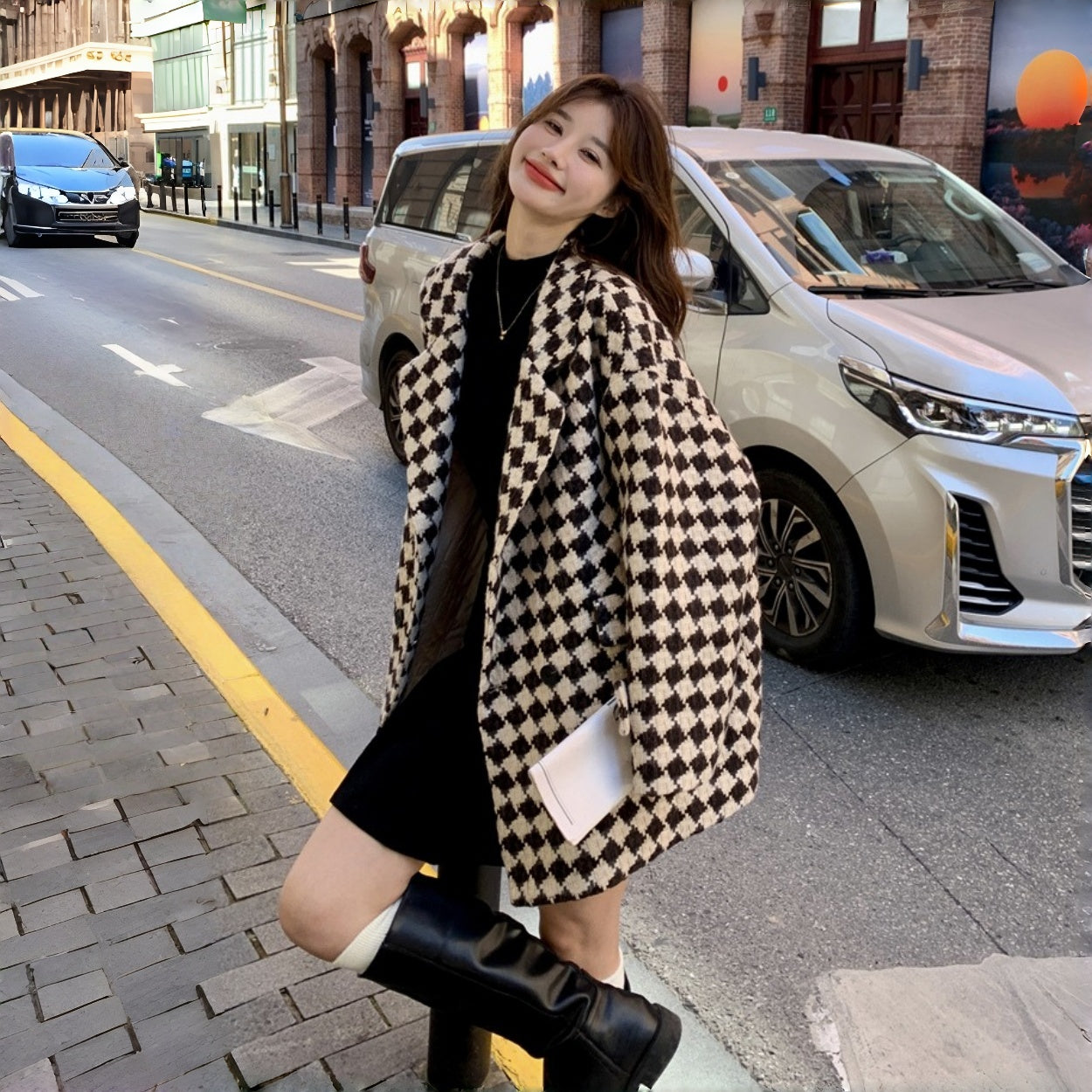 【アウター 】春 秋 冬 韓国風 新作 合わせやすい 厚手 チェック コート【JZシリーズ】