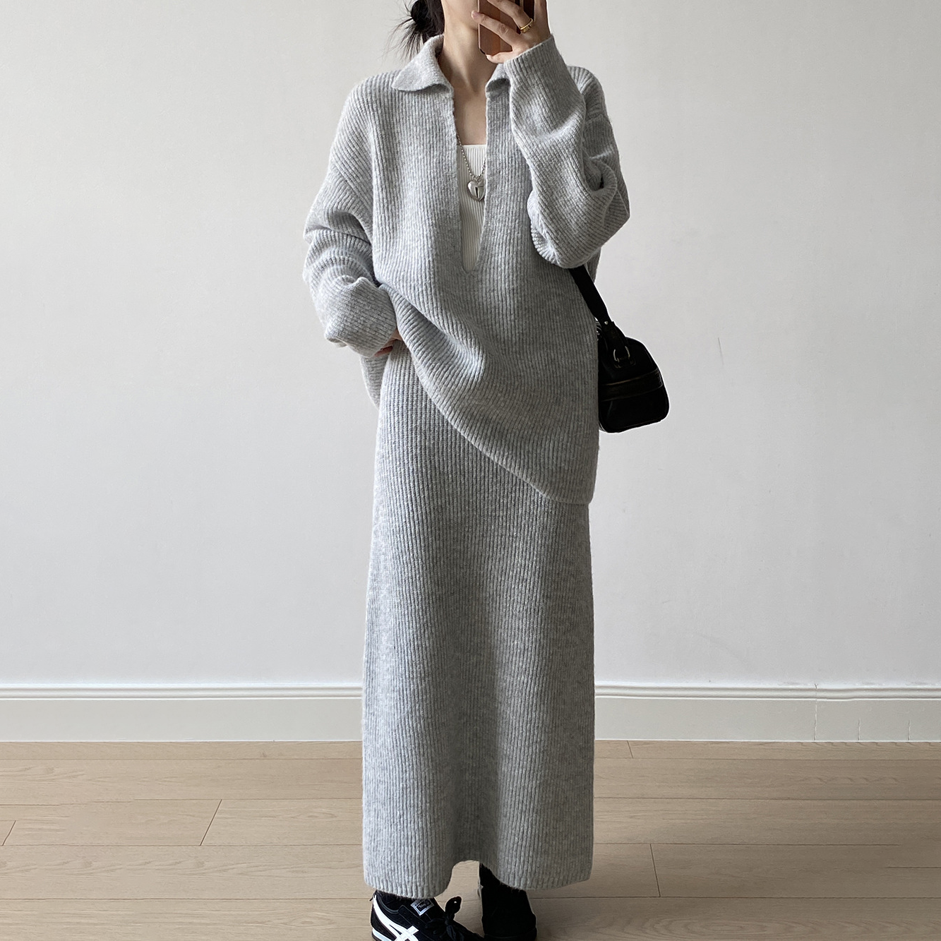 2点セット！【セットアップ】レディース 秋 カジュアル プルオーバー＋ハイウエストスカート 上下セット【JZシリーズ】