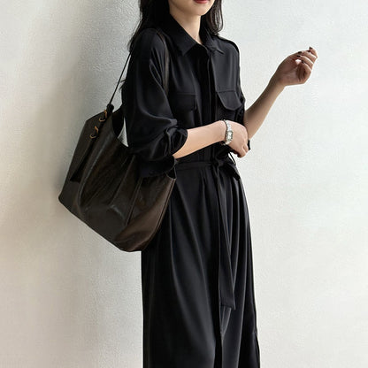 【ワンピース】ベルト付きシャツワンピース レディース 長袖 ミディ丈 オフィススタイル OL 秋服【JZシリーズ】