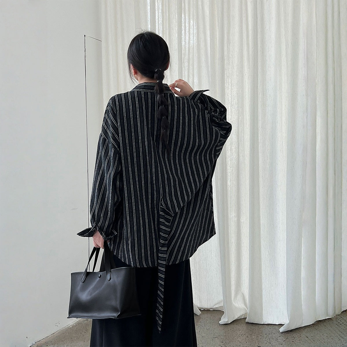 【トップス】春 秋 冬 ストライプ ウエストリボン シャツ 【JZシリーズ】